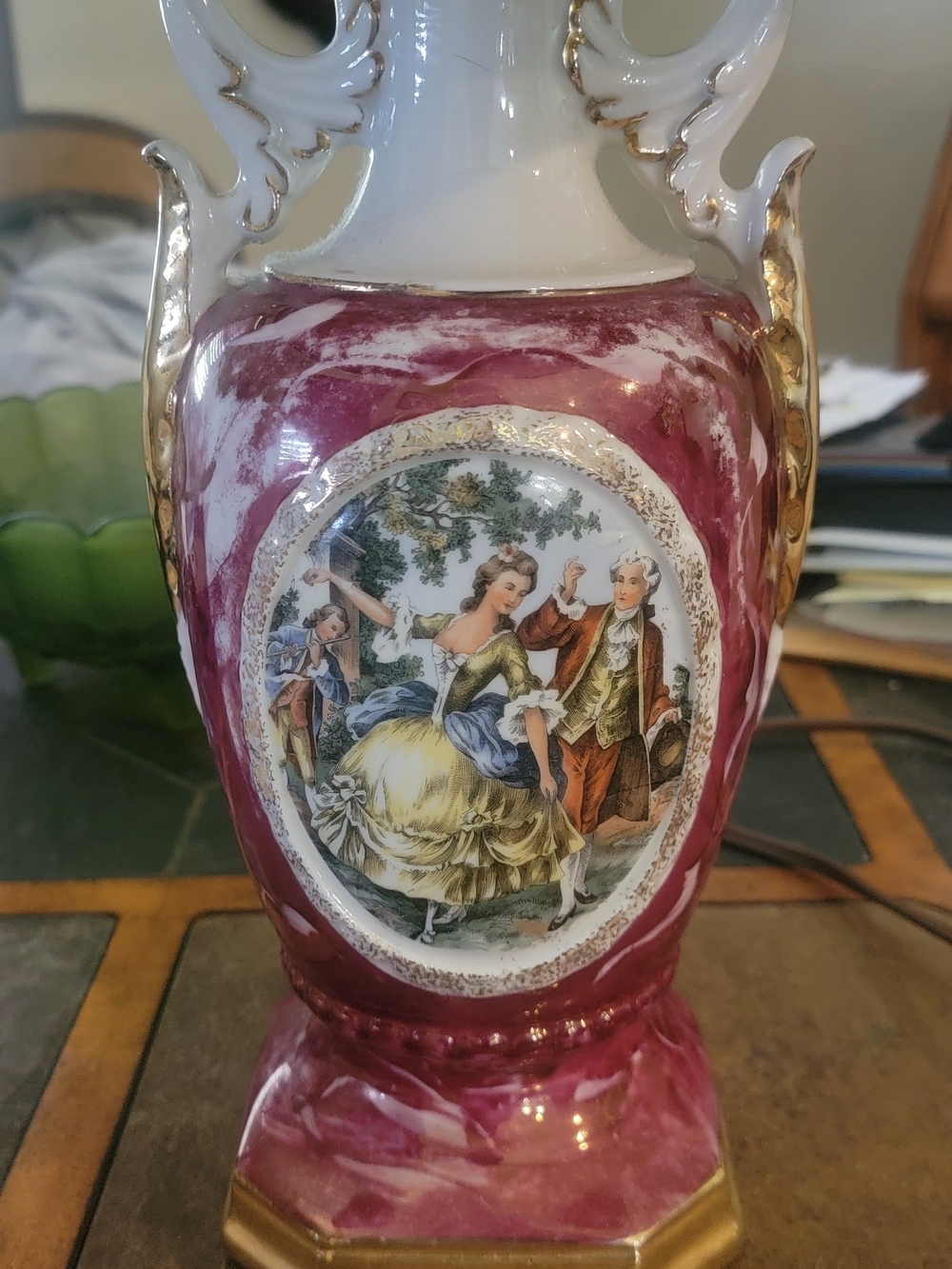 Vintage Lamp in Burgundy with Gold Trim